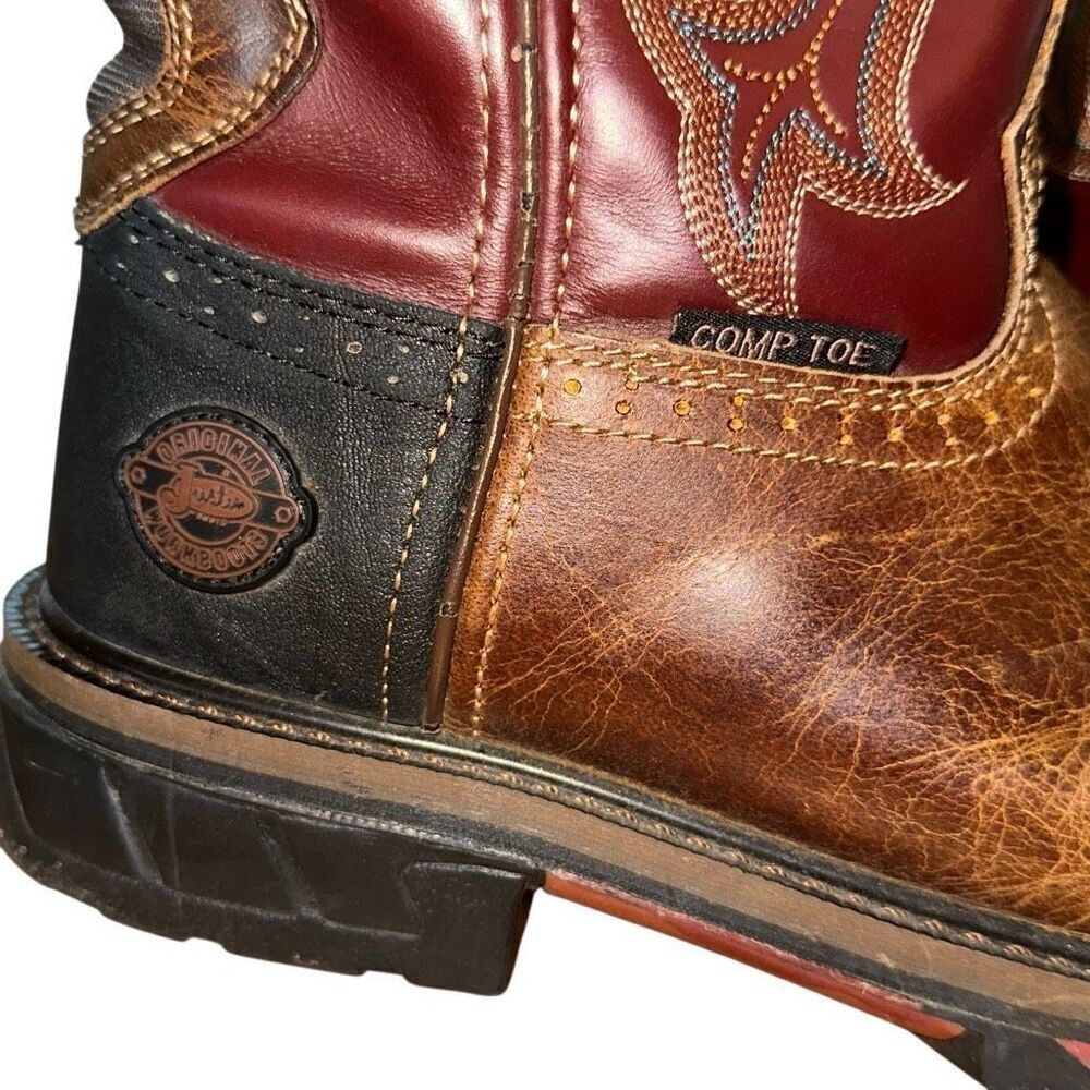 Justin Mens Work Boot Brown Red Leather Composite Toe Size 9 D Western cowboy - Picture 3 of 15